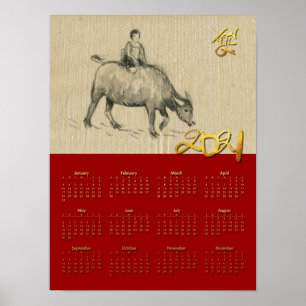 W Buffalo Child Chinese Osse Jaar 2021 Kalender P Poster