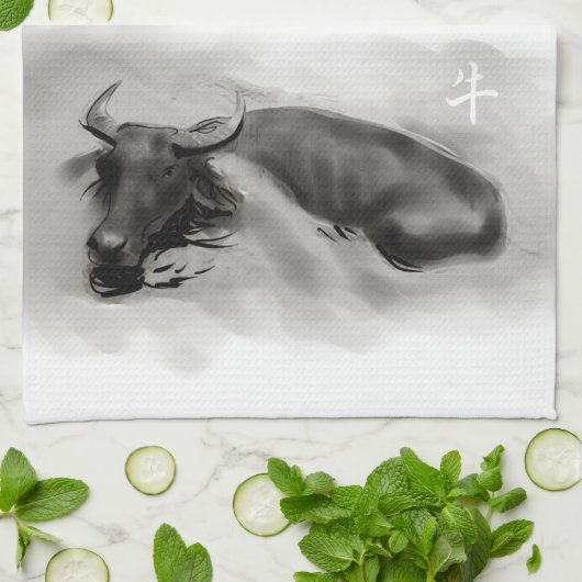 W Buffalo Chinese Ox Year Zodiac Kies Kleur KT1 Theedoek (Gevouwen)