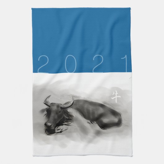 W Buffalo Chinese Ox Year Zodiac Kies Kleur KT1 Theedoek (Verticaal)