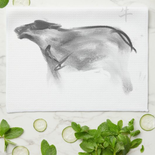 W Buffalo Chinese Ox Year Zodiac Kies kleur KT2 Theedoek (Gevouwen)