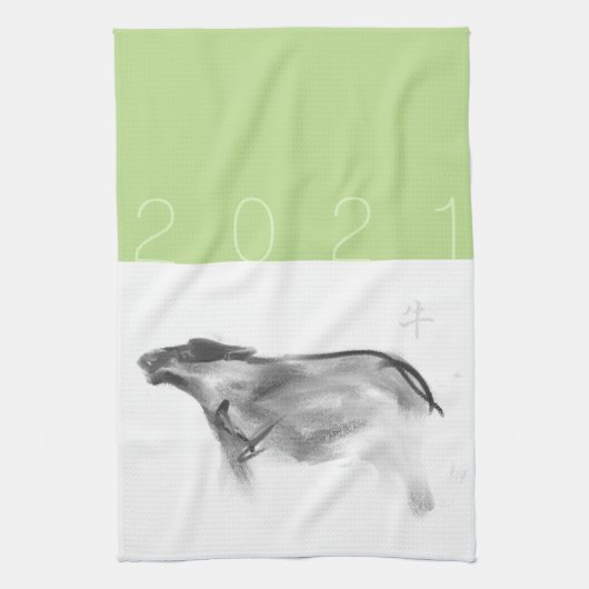 W Buffalo Chinese Ox Year Zodiac Kies kleur KT2 Theedoek (Verticaal)