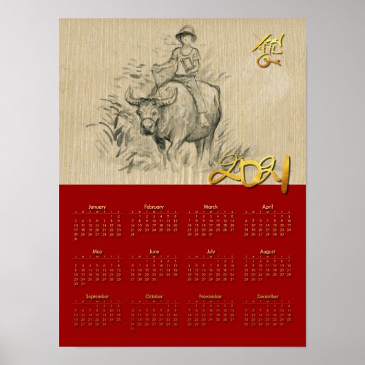W Buffalo Kid Chinese Os Jaarkalender 2021 P Poster (Voorkant)