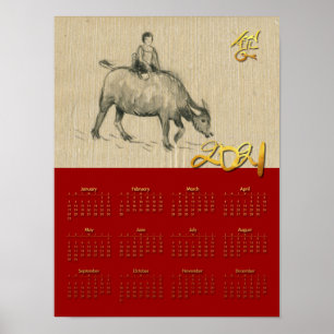 W Buffalo Kind Chinees Ox 2021 Kalender P Poster
