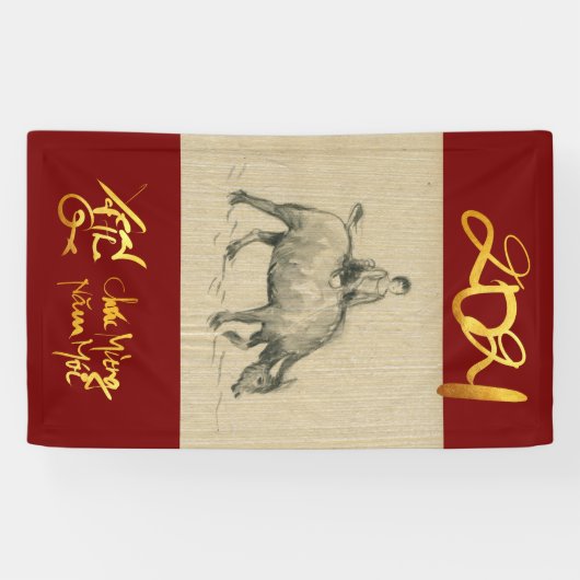 W Buffalo Kind Chinees Ox jaar 2021 Verticaal B Spandoek (Horizontaal)