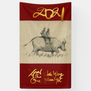 W Buffalo Kinderen Chinese Ox Jaar 2021 Verticaal Spandoek