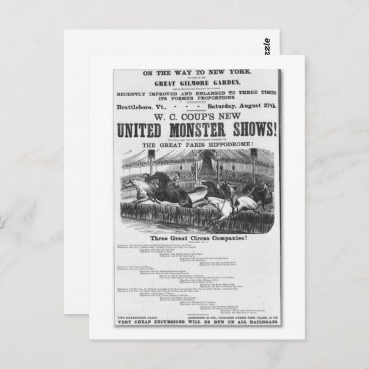 W. C. Coup's New United Monster Shows Ad Briefkaart (Voorkant / Achterkant)