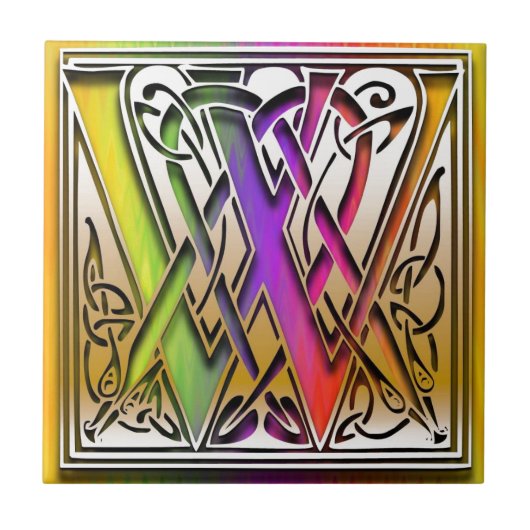 W Celtic Rainbow aangepaste monogram tegel Tegeltje (Voorkant)