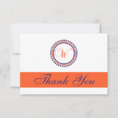 W Dot Circle Monogam Dank u (Oranje/Navy Blue) Bedankkaart (Voorkant)