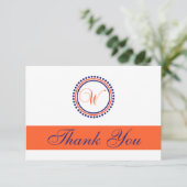 W Dot Circle Monogam Dank u (Oranje/Navy Blue) Bedankkaart (Staand voorkant)