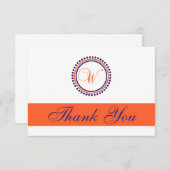 W Dot Circle Monogam Dank u (Oranje/Navy Blue) Bedankkaart (Voorkant / Achterkant)