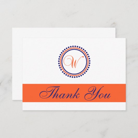 W Dot Circle Monogam Dank u (Oranje/Navy Blue) Bedankkaart (Voorkant / Achterkant)