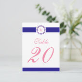 W Dot Circle Monogram Tafelnummer (Roze / Blauw) (Staand voorkant)