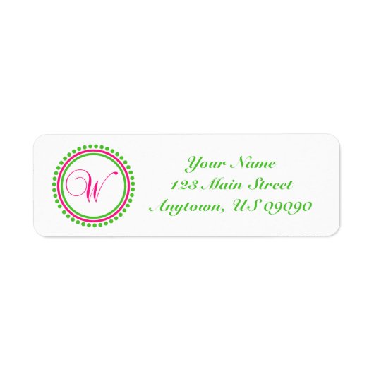 W dot cirkel mongram adreslabel (roze / groen) etiket (Voorkant)