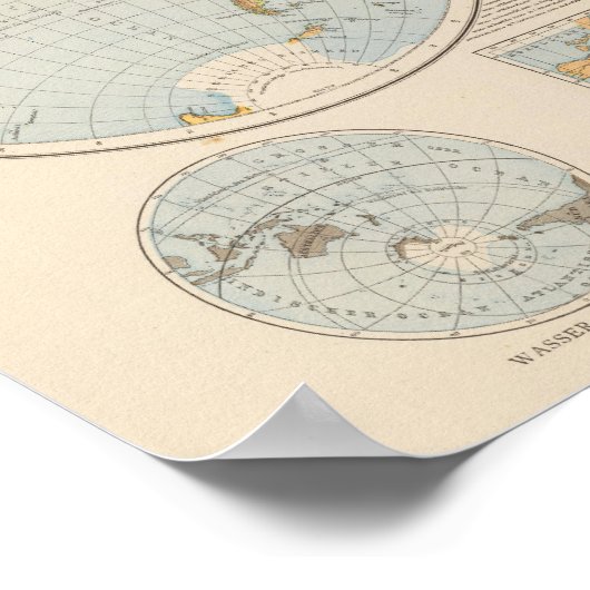 W, E Halbkugel Wereldkaart Poster (Hoek)