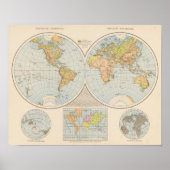 W, E Halbkugel Wereldkaart Poster (Voorkant)