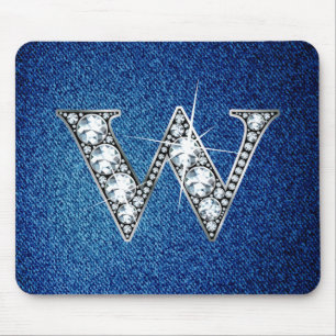 W Faux-"Diamond Bling" op Denim Mousepad Muismat
