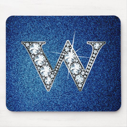 W Faux-"Diamond Bling" op Denim Mousepad Muismat (Voorkant)