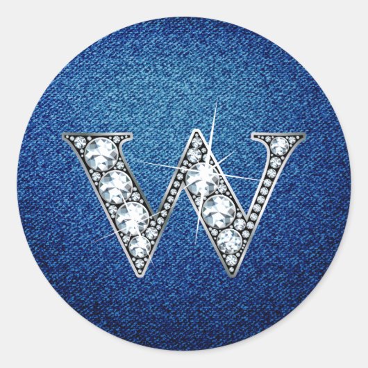 W Faux-"Diamond Bling" op Denim Ronde Sticker (Voorkant)
