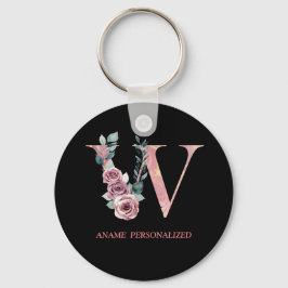 W Floral Monogram Name Letters Roze Agate Sleutelh Sleutelhanger