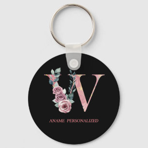 W Floral Monogram Name Letters Roze Agate Sleutelh Sleutelhanger