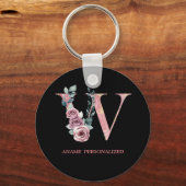 W Floral Monogram Name Letters Roze Agate Sleutelh Sleutelhanger (Voorkant)