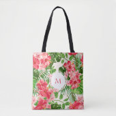 W gepersonaliseerde Hibiscus bloemenmonogram Canva Tote Bag (Voorkant)
