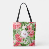 W gepersonaliseerde Hibiscus bloemenmonogram Canva Tote Bag (Achterkant)