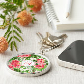 W Gepersonaliseerde Hibiscus Flower Monogram R Sle Sleutelhanger (Zijkant)
