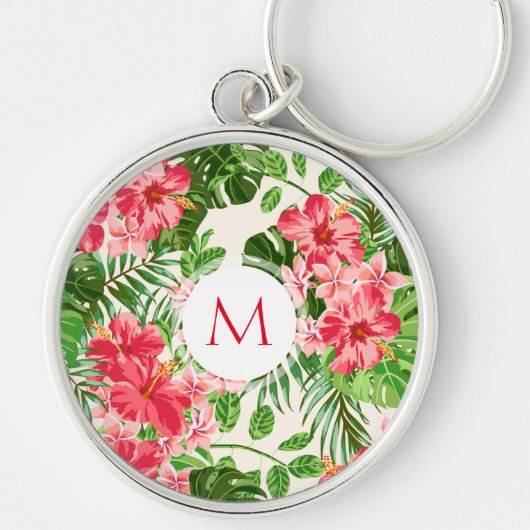 W Gepersonaliseerde Hibiscus Flower Monogram R Sle Sleutelhanger (Voorkant)