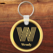 W Gold Monogrammed Letter Persoonlijke Sleutelhang Sleutelhanger (Voorkant)