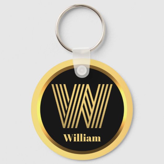 W Gold Monogrammed Letter Persoonlijke Sleutelhang Sleutelhanger (Voorkant)