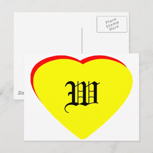 "W" Hart Geel Rood Bruiloftsuitnodiging Het MUSEUM Uitnodiging Briefkaart (Voorkant / Achterkant)