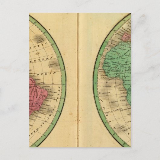 W Hemisphere E Hemisphere Briefkaart (Voorkant)
