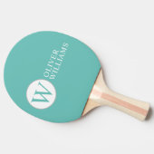 W Initiaal (bewerkbaar) Cirkelmonogram Blauwgroen Tafeltennisbatje (Zijkant)