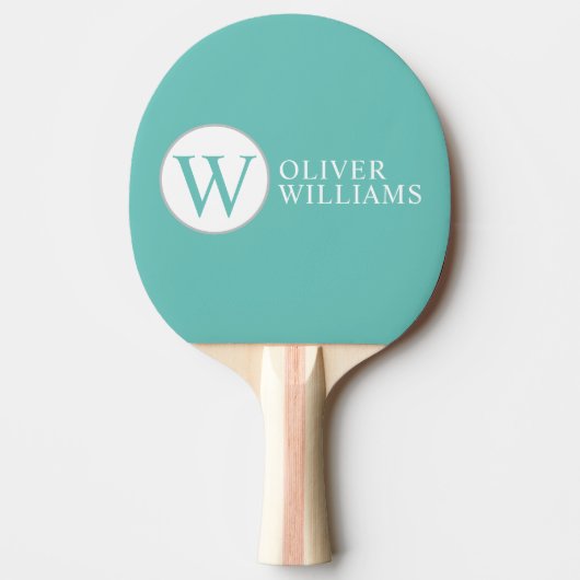 W Initiaal (bewerkbaar) Cirkelmonogram Blauwgroen Tafeltennisbatje (Voorkant)
