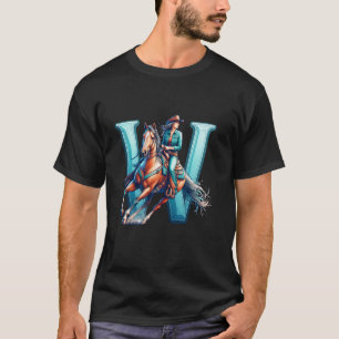 W Initiaal Cowgirl Paard Monogram Meisjes Alfabet T-shirt