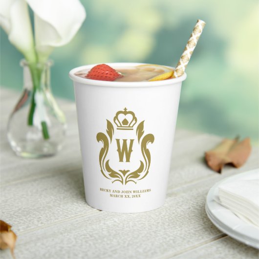 W Initiaal Gold Crest Paper cup Papieren Bekers (Insitu)