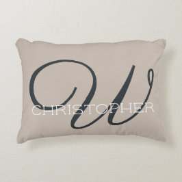 W Initiaal Trendy Taupe Tane Monogram Neutraal Accent Kussen