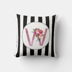 W. initiaal van Floral, waterverf bloem Kussen