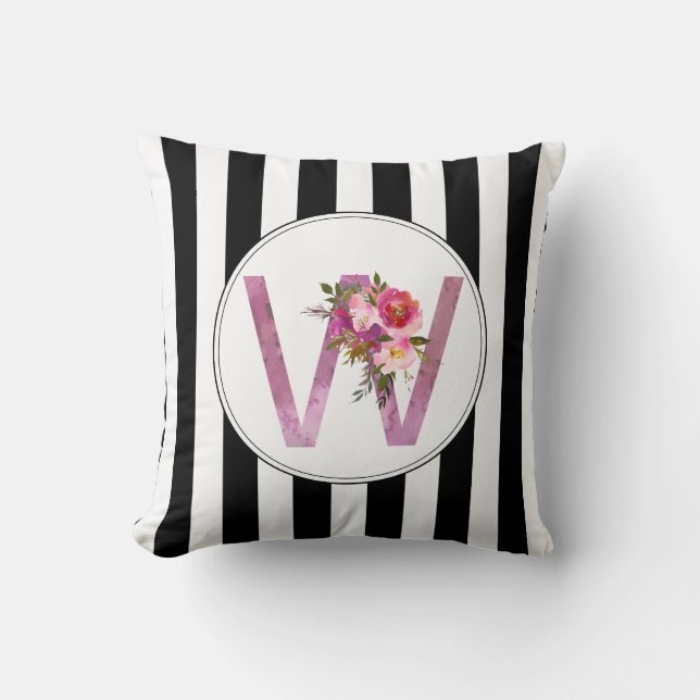 W. initiaal van Floral, waterverf bloem Kussen (Voorkant)