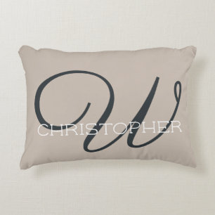 W Initiële Trendy Taupe Tane Monogram Neutraal Accent Kussen