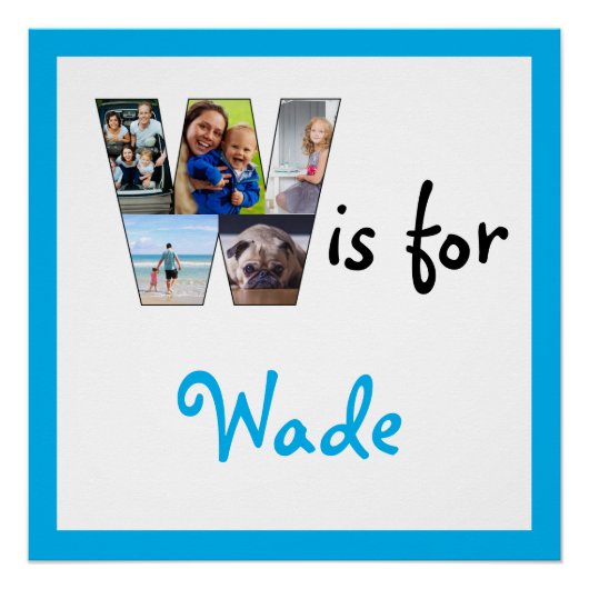 W is voor blauwe naam Foto Perfect Poster (Voorkant)