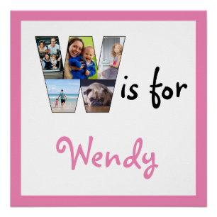 W is voor Roze Naam Foto Poster