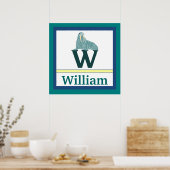 W is voor Walrus en Boy Name Wall Art voor kindere Poster (Keuken)