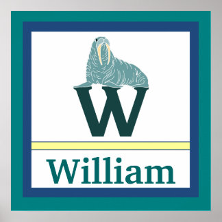 W is voor Walrus en Boy Name Wall Art voor kindere Poster