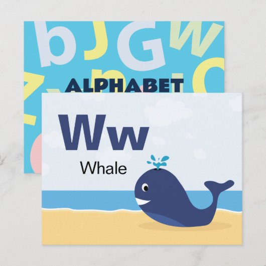 W is voor walvis - Alphabet Flash Kaart (Voorkant / Achterkant)