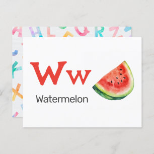 W is voor Watermeloen - Alphabet Flash Kaart