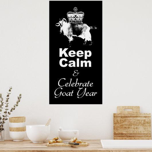 W Keep Calm Celebrate Goat Year Black Poster (Keuken)