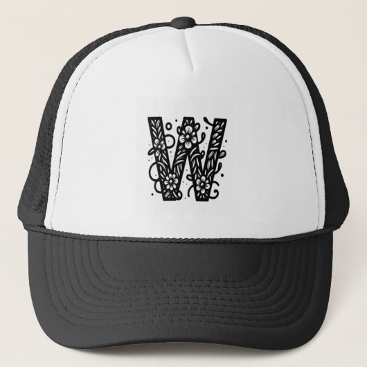 W Letter Embroidered Hat Cap – Stylish & Minimal H Trucker Pet (Voorkant)