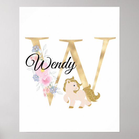 W letter gepersonaliseerde naam monogram met pony poster (Voorkant)